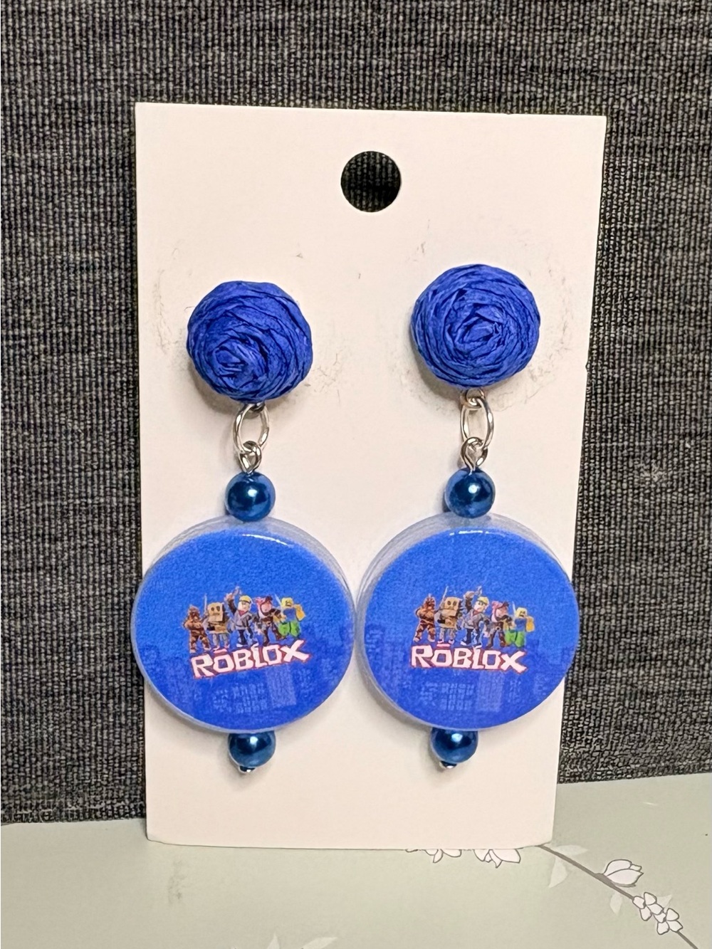 Handmade Roblox Blue Dangle Earrings